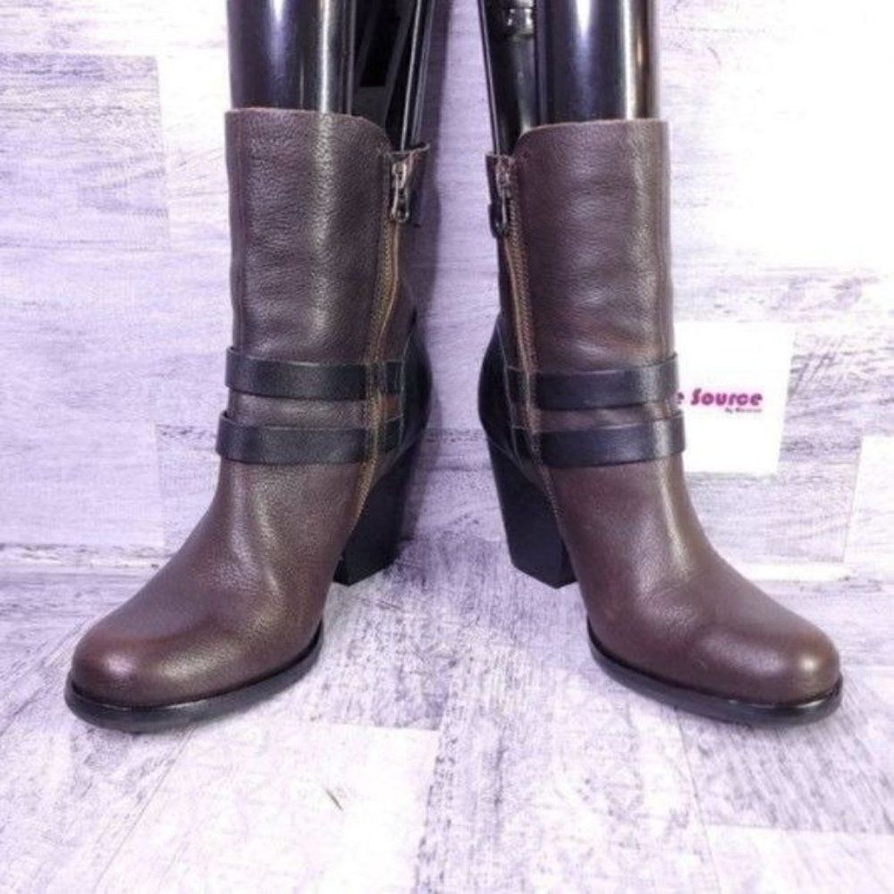 Kork Ease Anki Buckle Strap Leather Heeled Moto Boot Brown Black Women's sz 8 - Picture 5 of 9